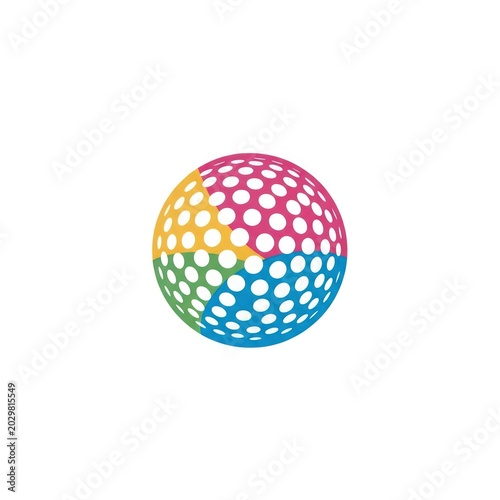 Colorful dotted golf ball icon with segments