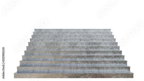 3D render of wide symmetrical stone-like stairs with textured reflective surface, ascending perspective, isolated on transparent background, modern architectural abstract design element.