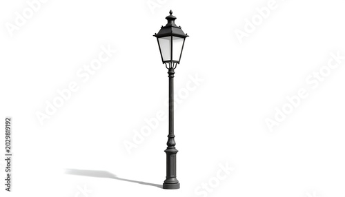 Classic, dark gray street lamp, tall,  vertical,  detailed,  ornate
