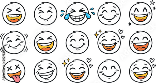 Quadro em tela Cute line art emoji faces collection featuring happy laughing crying with joy sm