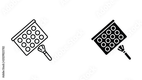 Fotografie Makeup powder palette with brush applicator flat vector icons set