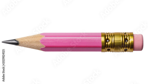 Canvas Print Pink hexagonal pencil with gold ferrule and pink eraser, isolated on transparent