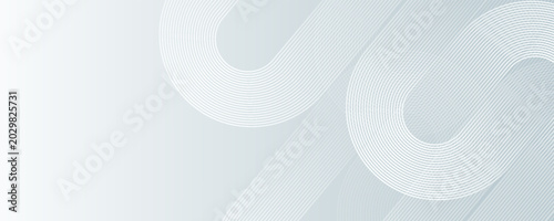 White abstract glowing geometric background. White rounded lines pattern. Futuristic technology concept. Suit for poster, cover, banner, presentation, website, flyer