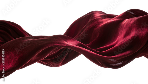 Schilderij op canvas Flowing deep red velvet fabric with soft folds, isolated on transparent backgrou