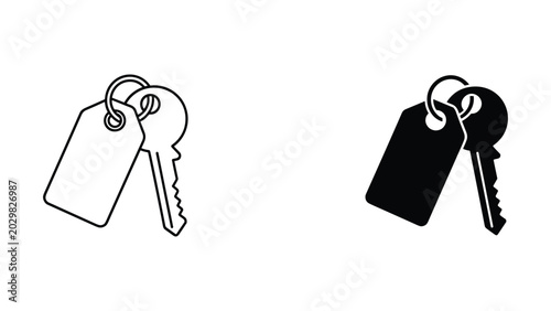 Door key with blank identification tag vector icon set