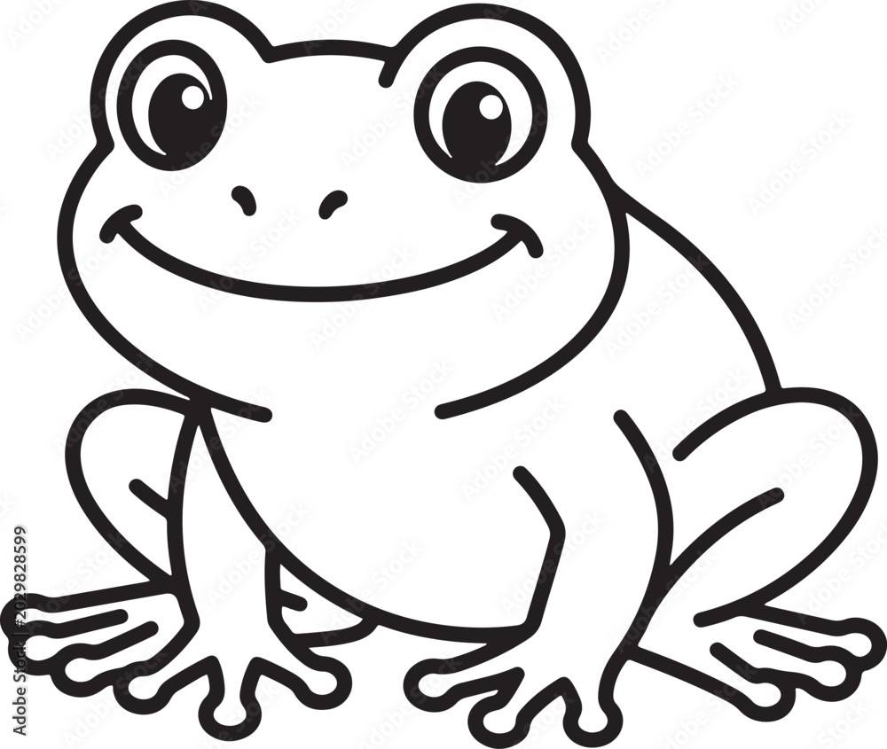 Fototapeta premium Cute Frog Cartoon Line Art Vector Illustration Isolated on White Background
