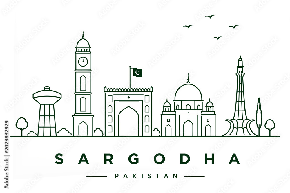 Obraz premium Sargodha Pakistan Skyline Minimalist Line Art Vector Illustration