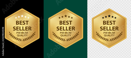 Best seller gold hexagon badge with premium quality label and laurel wreath