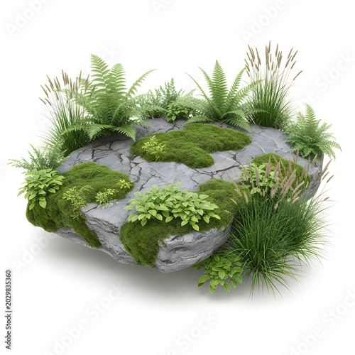 Miniature garden with rocks and green plants