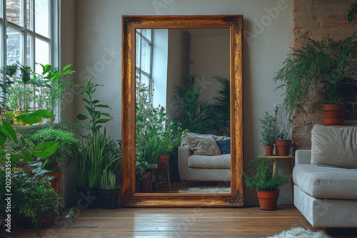 Elegant Mirror with Gold Frame in a Modern Decorated Home