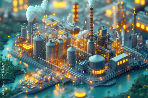 Isometric Low-Poly Eco Facility with Renewable Energy Systems