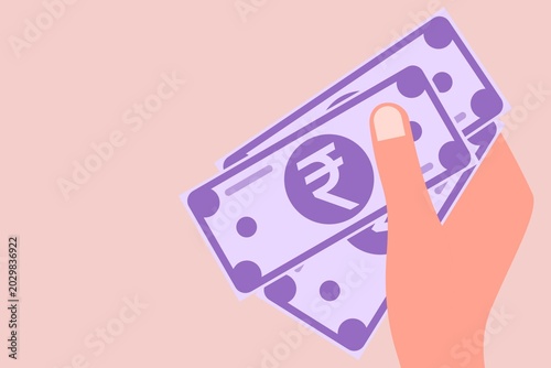 Cuadro en lienzo Indian Bank notes in hand representing falling of Indian rupee against US dollar close to 100