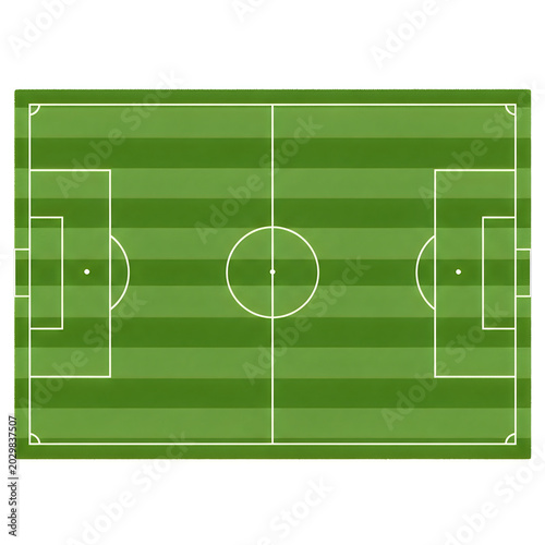 Green soccer football field with goals and center circle