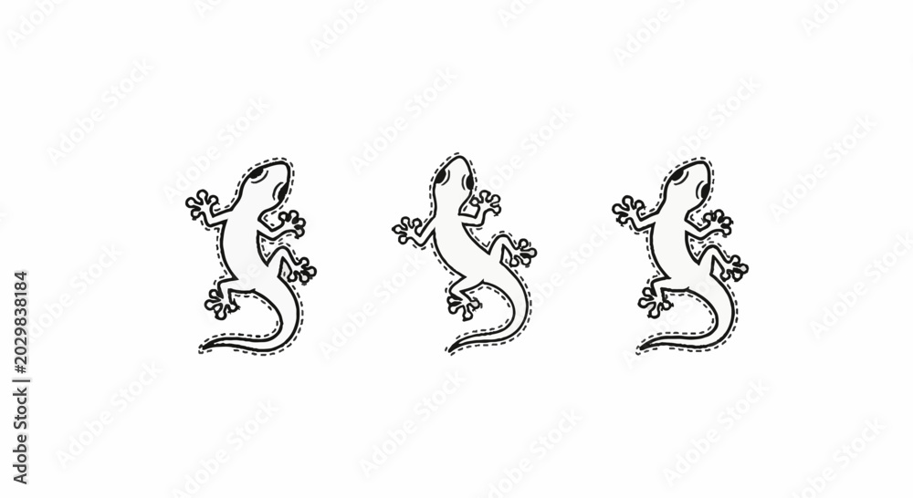 Fototapeta premium Three Detailed Gecko Silhouettes in Intricate Design Style.