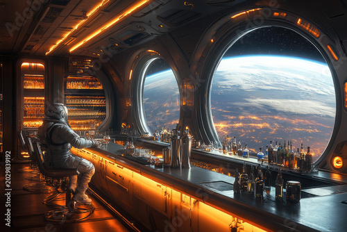 Astronauts Unwind in a Sleek Futuristic Orbital Bar