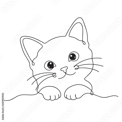 One line drawing of cute cat with big eyes and playful expression one line drawing