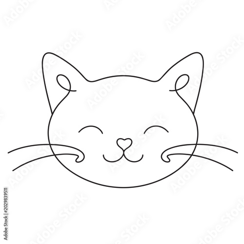 One line drawing cat face with happy expression simple black outline art one line drawing