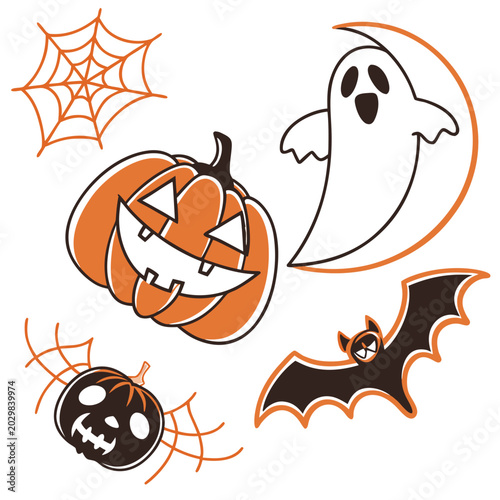 Halloween sticker pack collection featuring spooky ghost, creepy pumpkin, and bat with die-cut outline
