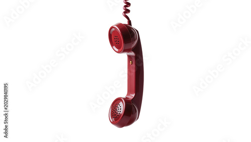 Foto Crimson red vintage telephone handset with coiled cord, isolated on transparent