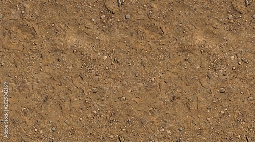 Seamless brown dirt ground texture with small stones and pebbles