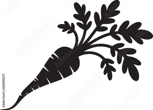 Canvastavla Black silhouette of a parsnip with multiple rootlets