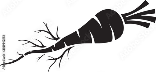 Canvastavla Black silhouette of a parsnip with multiple rootlets