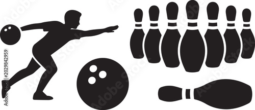 Canvastavla Bowling icons set on white background sport game