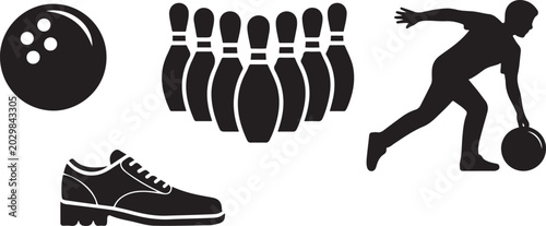 Foto Bowling icons set on white background sport game