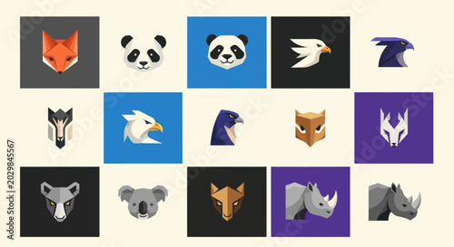 Photography Set of stylized animal logos, modern geometric icons for branding