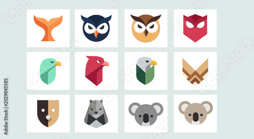 Canvas Print Set of stylized animal logos, modern vector icons for branding, graphic design
