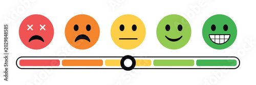 Photos Colorful feedback scale with expressive emoticons and rating slider for customer