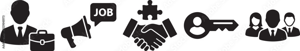 Fototapeta premium Hiring and Human Resources Black Silhouette Vector Icon Set