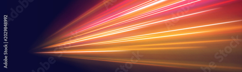 Foto Bright orange ribbons curve across a digital highway