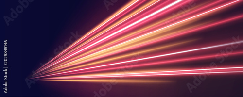Tableau sur toile Orange light arcs flow along a dark expressway curve