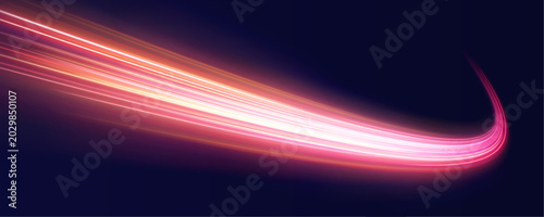 Fotografie Orange and red light streams race across a glossy tunnel