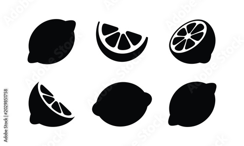 Bild auf Leinwand Lemon citrus fruit icons set including whole pieces and sliced segments vector