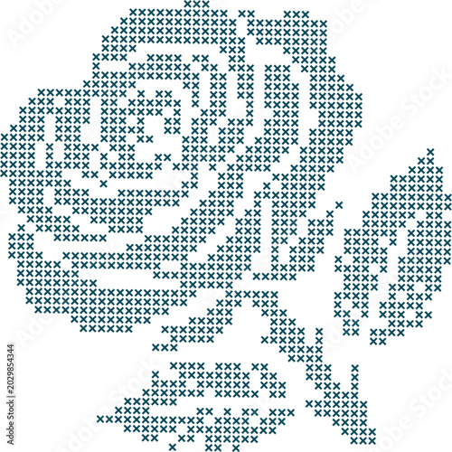 Fotografía Cross-Stitch Rose Flower Embroidery Pattern Vector illustration