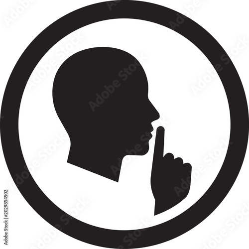 silence sign with shushing person icon silhouette vector illustration
