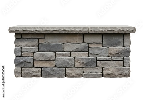 Modern outdoor stone kitchen counter or bar island with grey masonry blocks