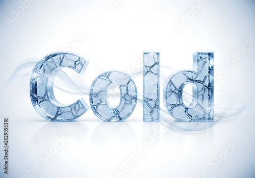 Text 'cold' made of cracked ice and frost with typography, temperature