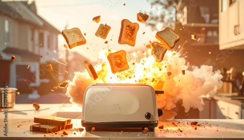 Toaster Launching Bread Slices Exploding Like Rockets