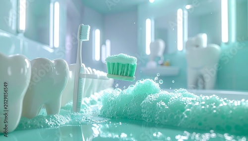 Toothbrush Brushing Teeth with Marshmallow Foam