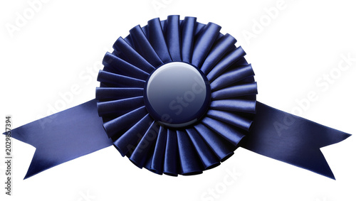 Картината върху платно Dark blue rosette award ribbon with satin texture, isolated on transparent backg