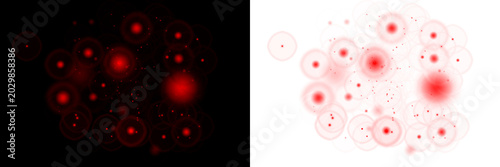 Schilderij op canvas Red glowing bokeh lights on black and transparent backgrounds, abstract composit