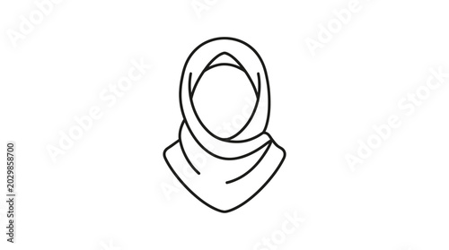 Fotografie Islamic Headscarf Silhouette Icon - Simple Line Art of a Hijab