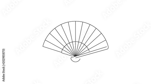 Handheld Folding Fan Outline, Simple Line Art Illustration