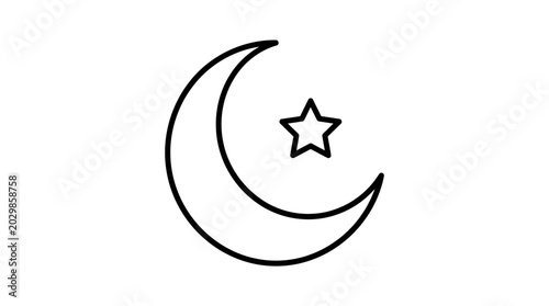 Islamic Crescent Moon and Star Icon Outline Simple Vector Art