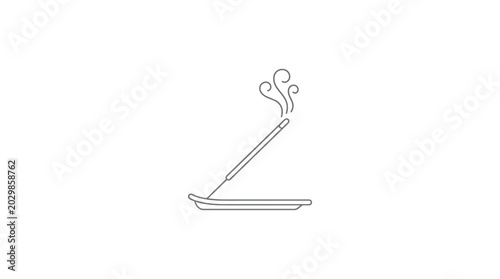 Incense stick burning with smoke swirling, minimalist line art on white background