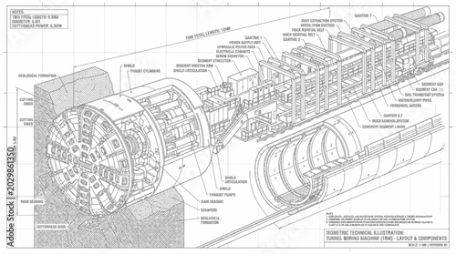Large tunnel boring machine constructs underground infrastructure in industrial site