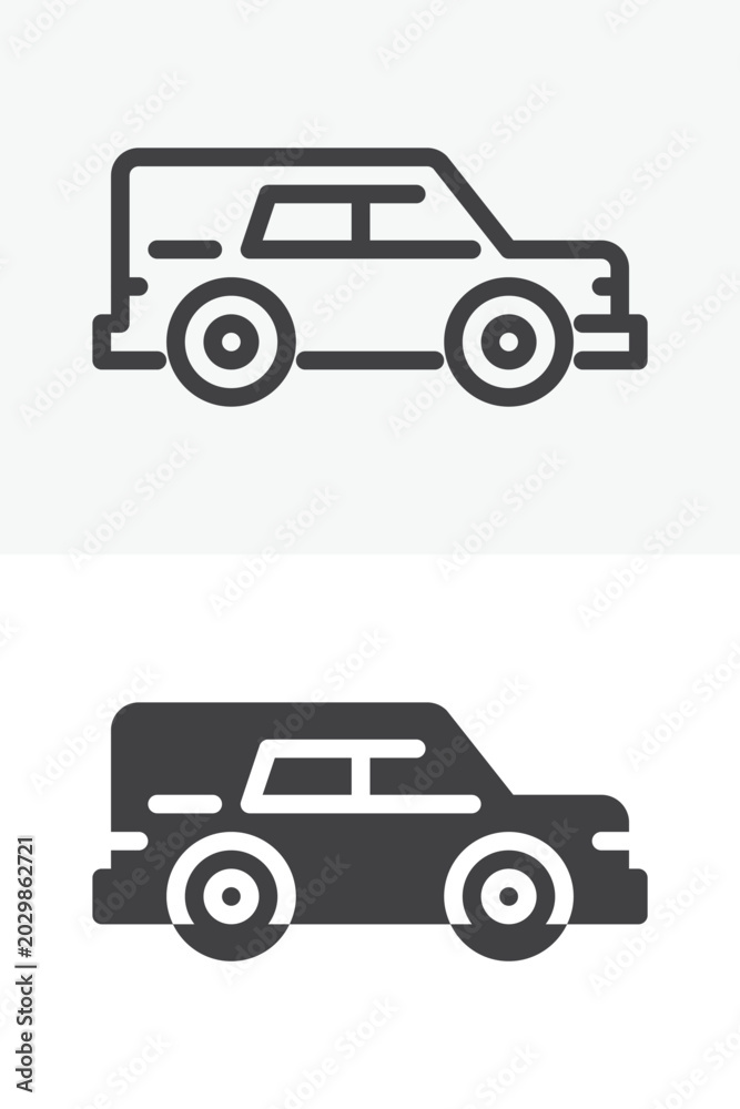 Fototapeta premium Hearse car icon set in line, outline and solid style. Editable stroke vector icon with funeral vehicle symbol and transport sign.